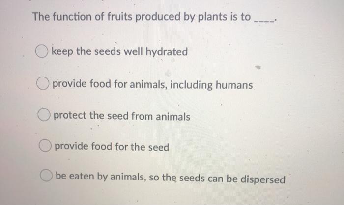Solved The function of fruits produced by plants is to keep | Chegg.com