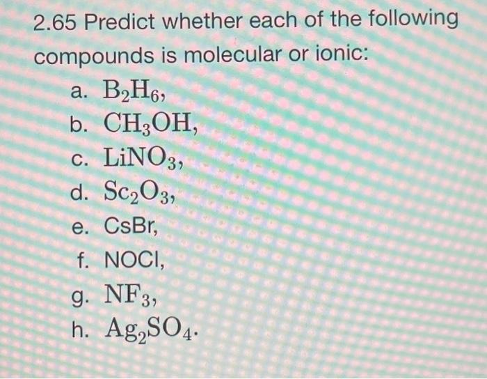 Solved 2.65 Predict whether each of the following compounds | Chegg.com