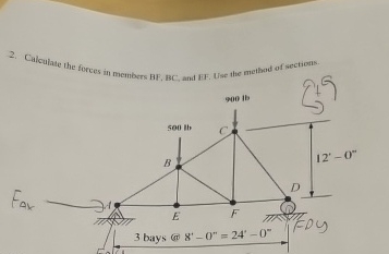 Solved Calculate the forces in members BF,BC, and EF. Use | Chegg.com
