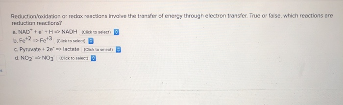 Solved Reduction/oxidation or redox reactions involve the | Chegg.com