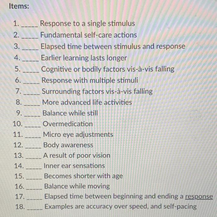 Solved Items: 1. ______ Response to a single stimulus 2. | Chegg.com