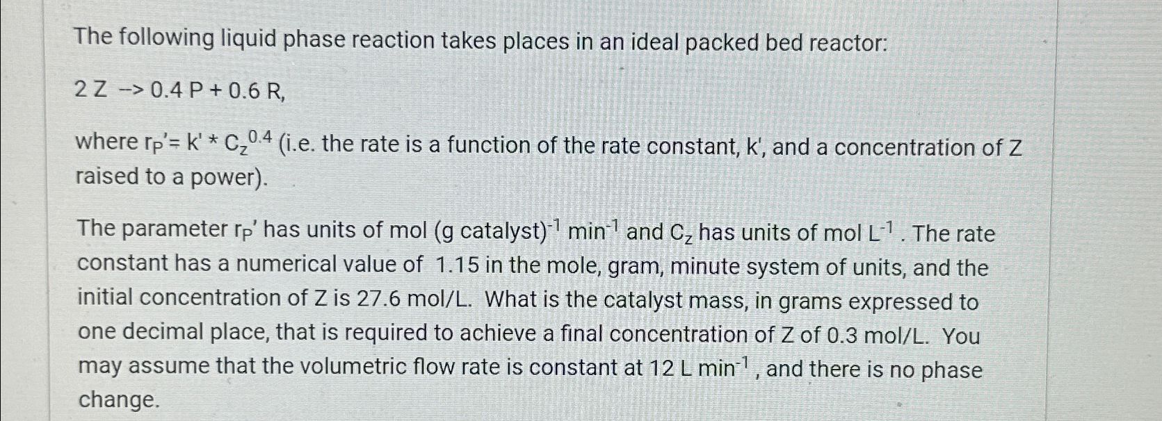 Solved The following liquid phase reaction takes places in | Chegg.com