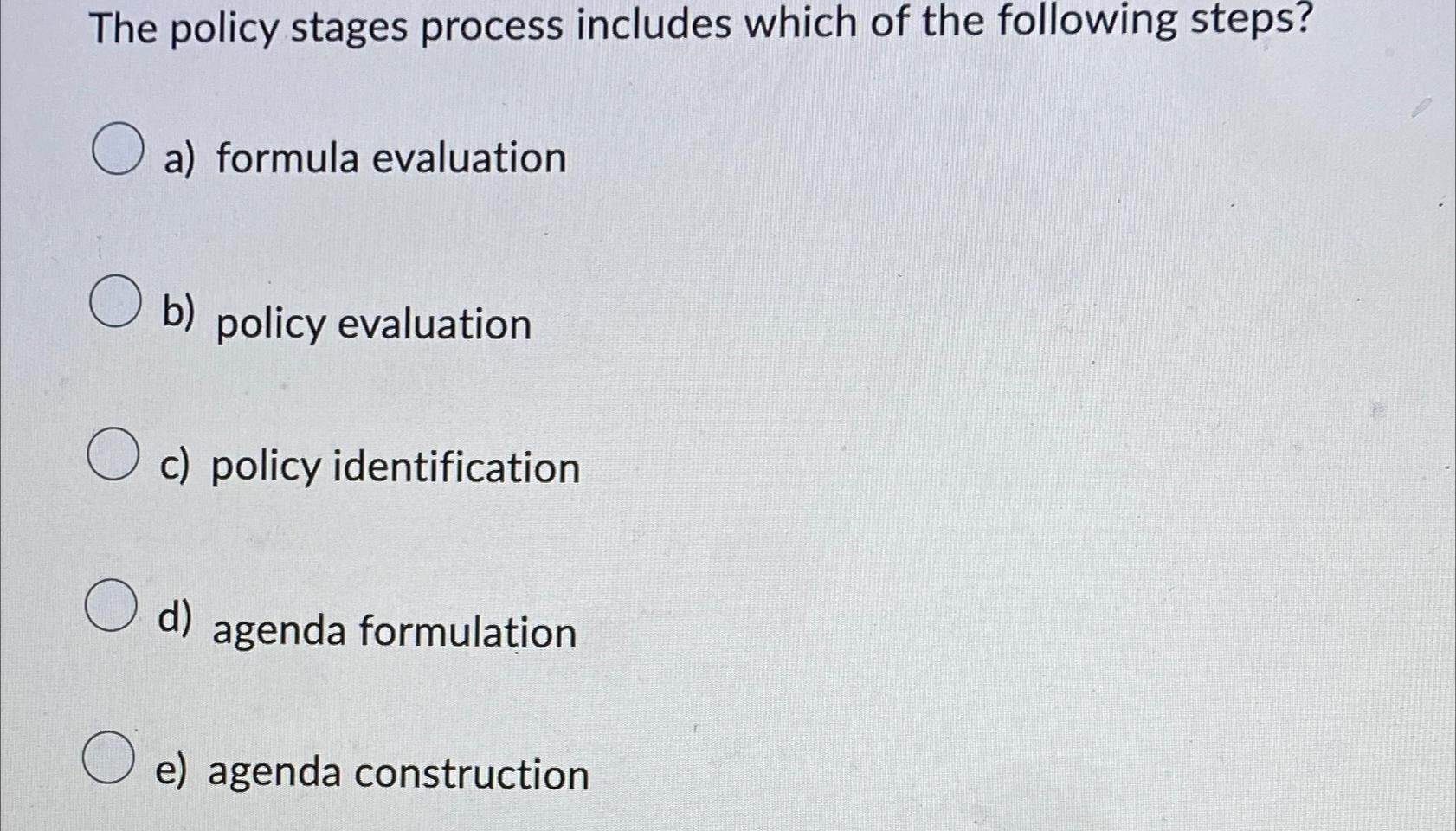 Solved The Policy Stages Process Includes Which Of The | Chegg.com