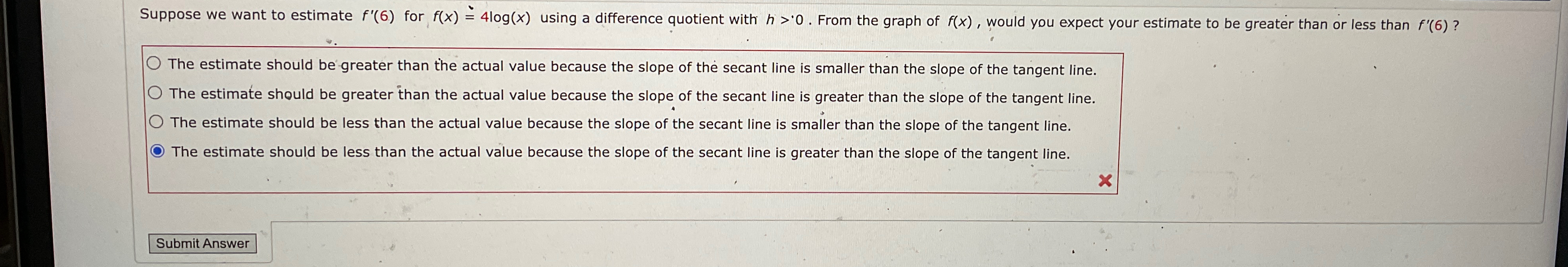 Solved The estimate should be greater than the actual value | Chegg.com
