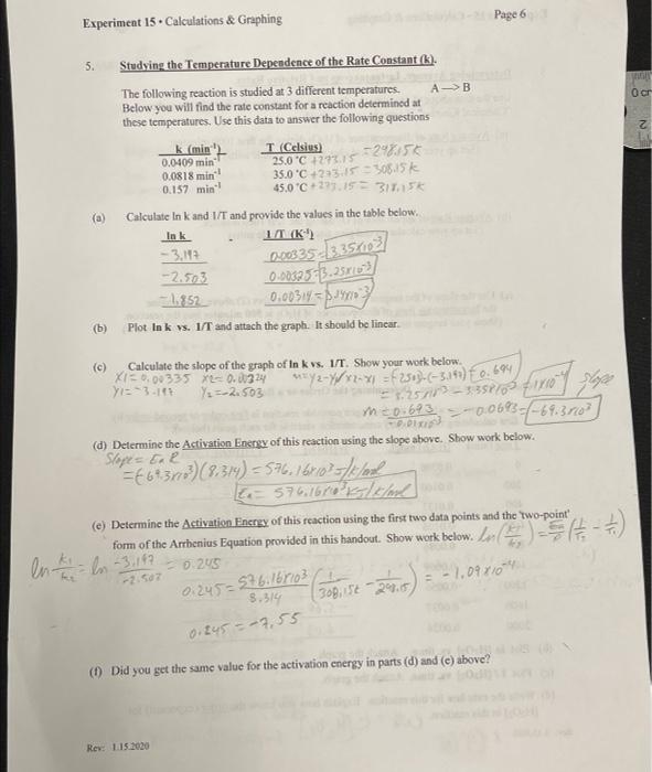 Solved 5. Studving the Temperature Dependence of the Rate | Chegg.com