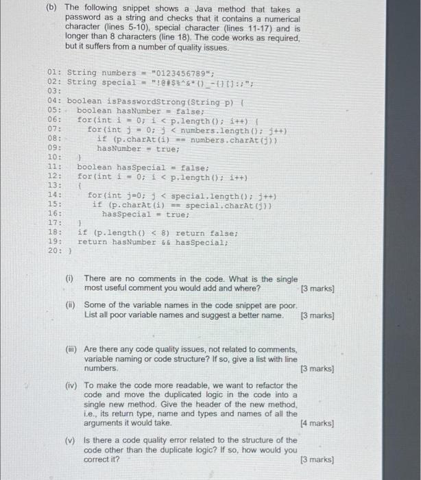 Solved (b) The following snippet shows a Java method that | Chegg.com