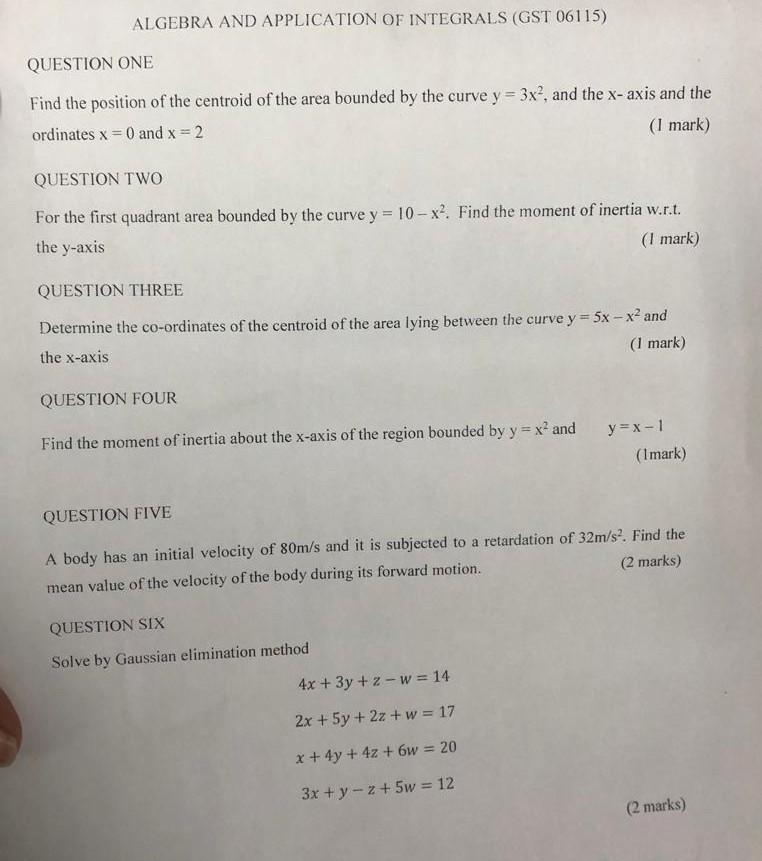 Solved QUESTION ONE Find the position of the centroid of the | Chegg.com