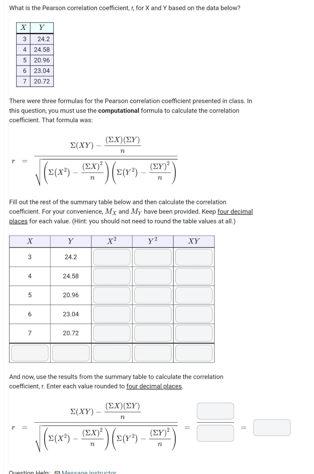 Solved What is the Pearson correlation coefficient, r, for X | Chegg.com