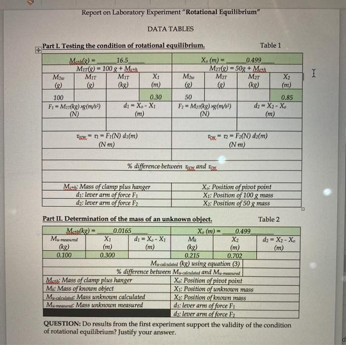 Solved Report On Laboratory Experiment "Rotational | Chegg.com