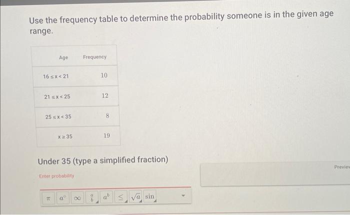 Solved Use the frequency table to determine the probability | Chegg.com