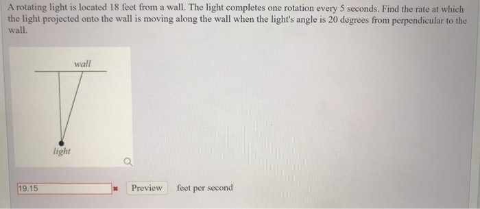 Solved A rotating light is located 18 feet from a wall. The | Chegg.com