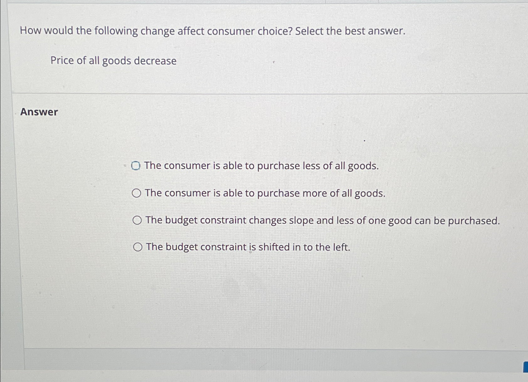 Solved How would the following change affect consumer | Chegg.com