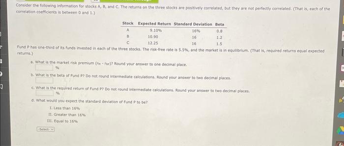 Solved Consider The Following Information For Stocks A,B, | Chegg.com