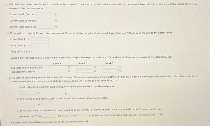 Solved 1. What is the expected current yleid for each bond | Chegg.com
