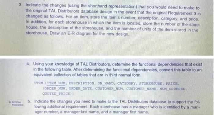 Solved Exercises TAL Distributors Answer each of the | Chegg.com