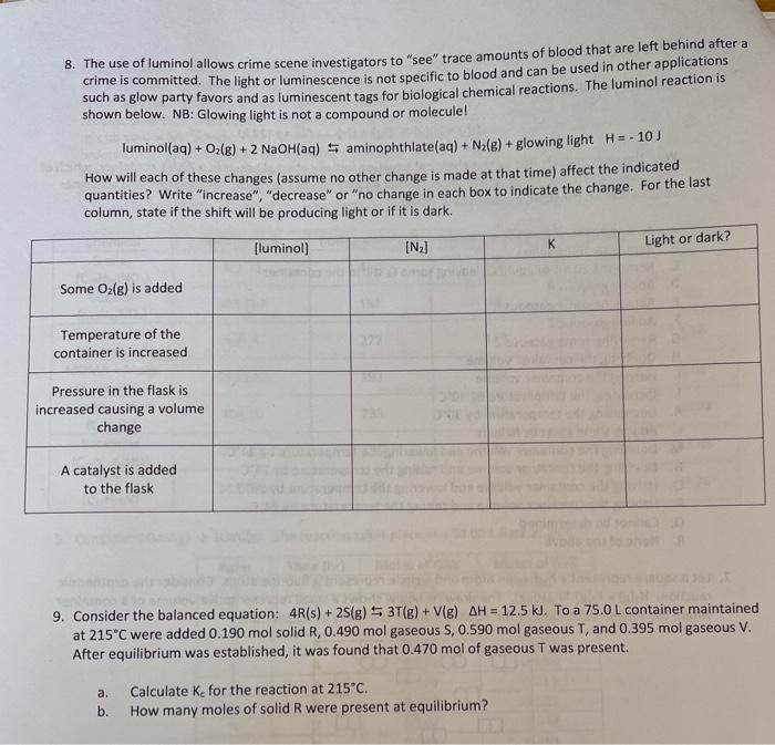 Solved 8. The use of luminol allows crime scene