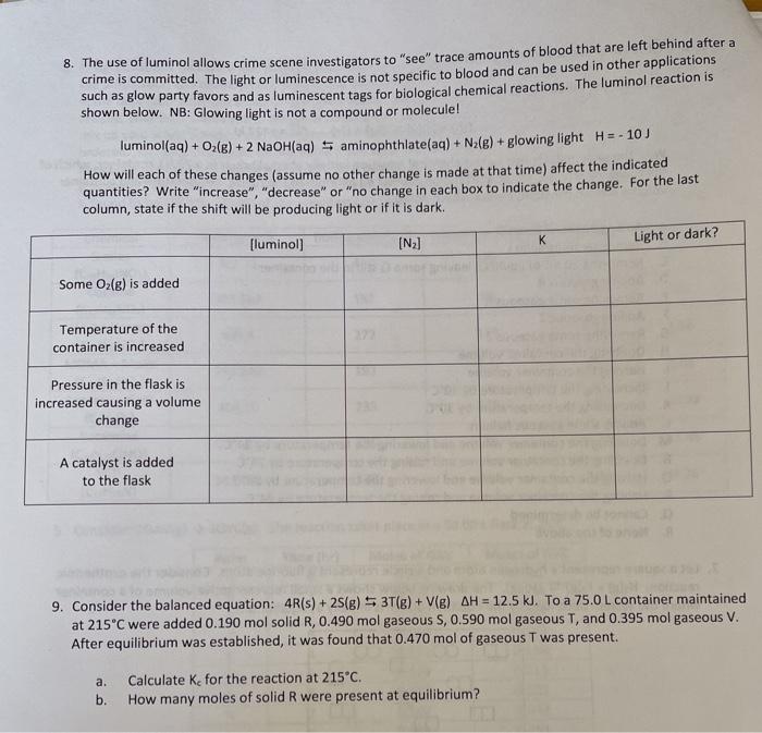 Solved 8. The use of luminol allows crime scene | Chegg.com