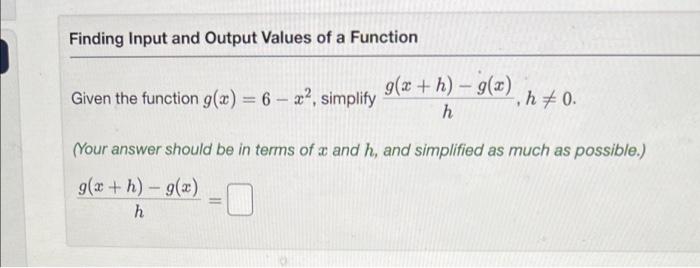 Solved Finding Input and Output Values of a Function g(x + | Chegg.com