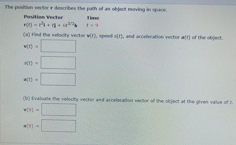 Solved The position vector r describes the path of an object | Chegg.com