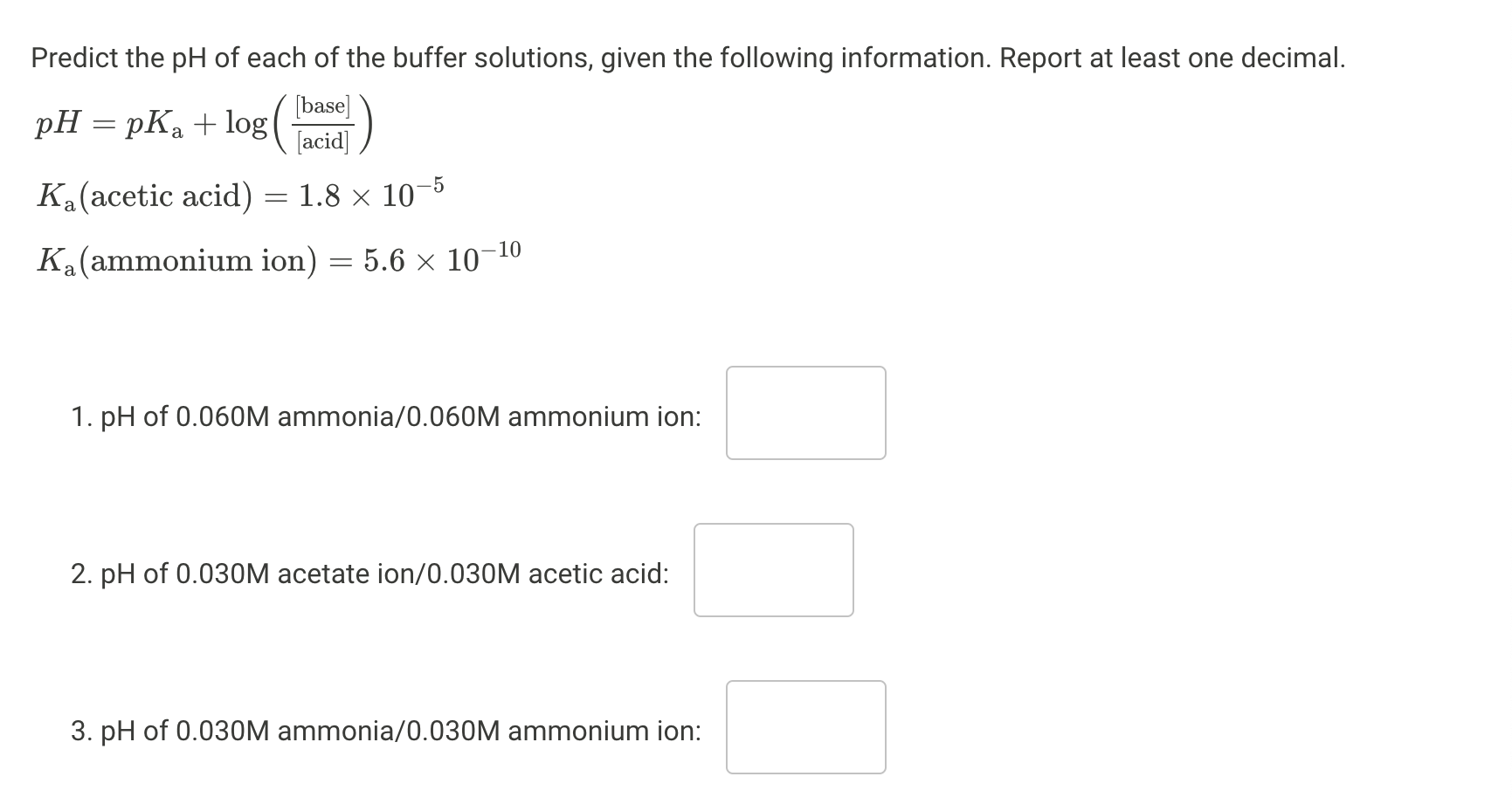 Solved Predict the pH ﻿of each of the buffer solutions, | Chegg.com