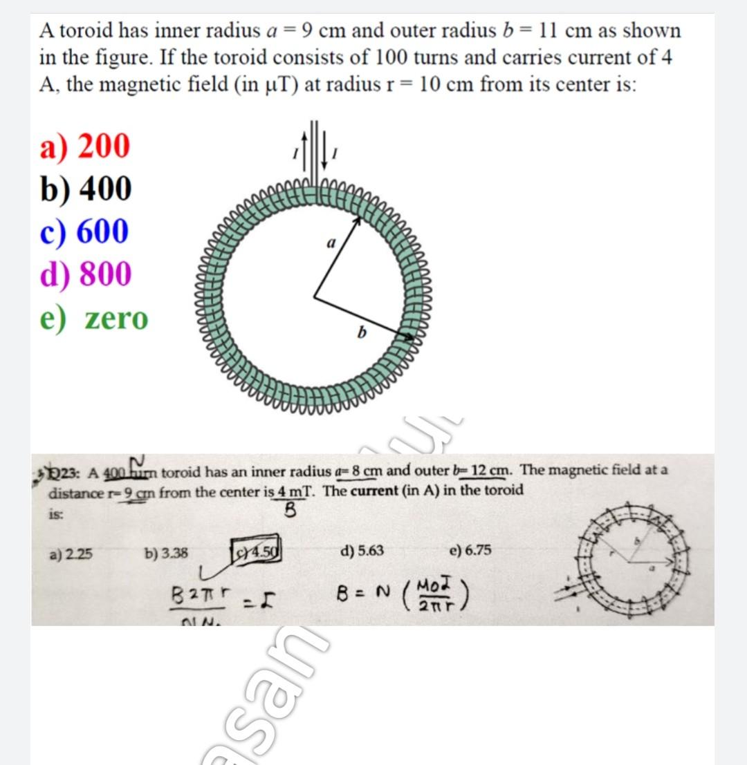 Solved A Toroid Has Inner Radius A 9 Cm And Outer Radius B 1684