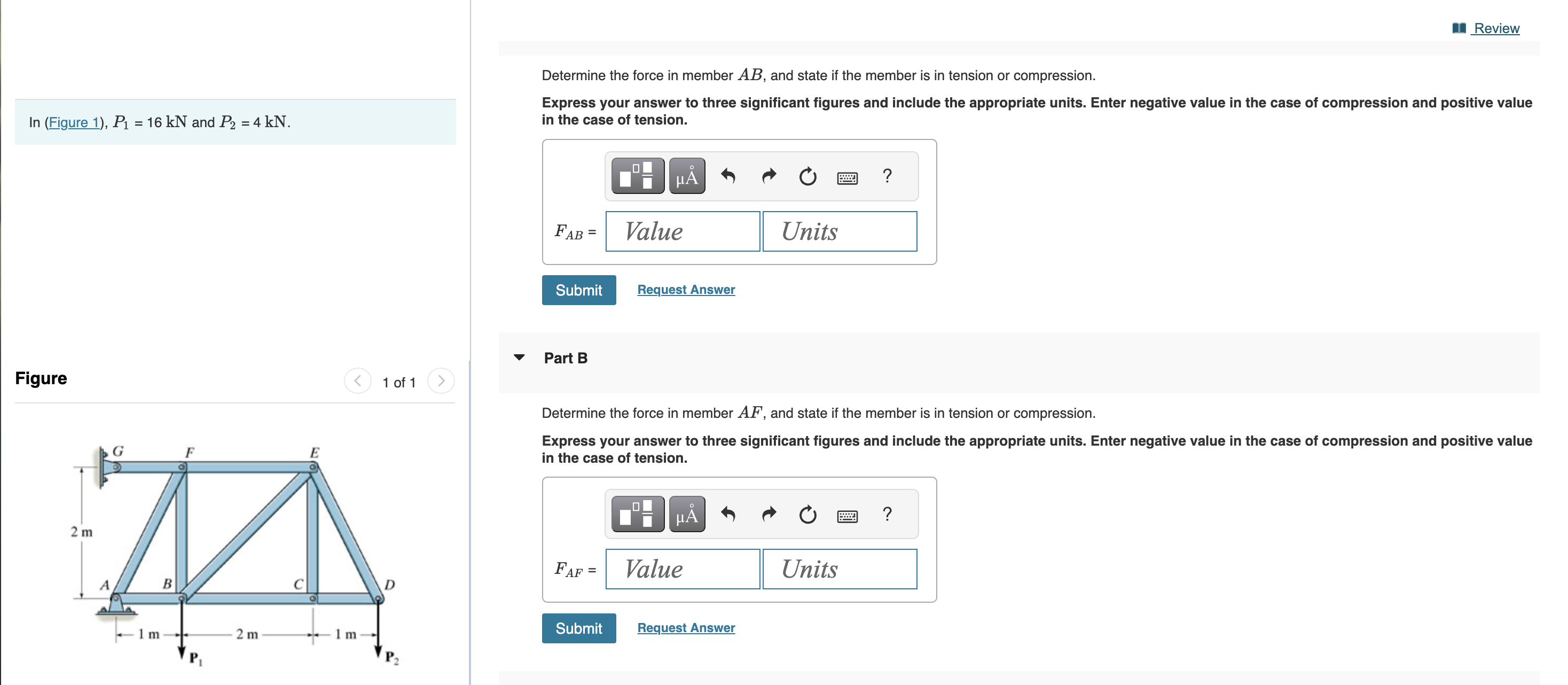 Solved Determine the force in member AB, ﻿and state if the | Chegg.com
