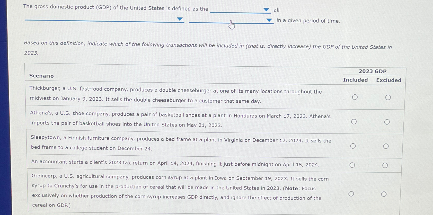 Solved The gross domestic product (GDP) ﻿of the United | Chegg.com