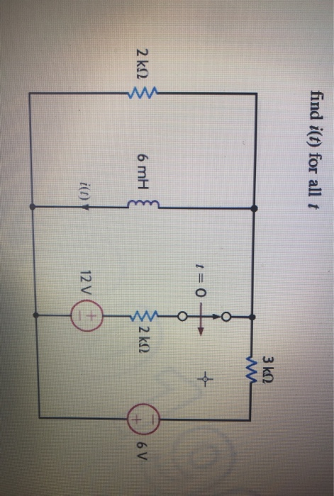 Solved find i(t) for all t 3 ΚΩ 1 = 0 2 kΩ 6 mH 2 ΚΩ 6V W | Chegg.com