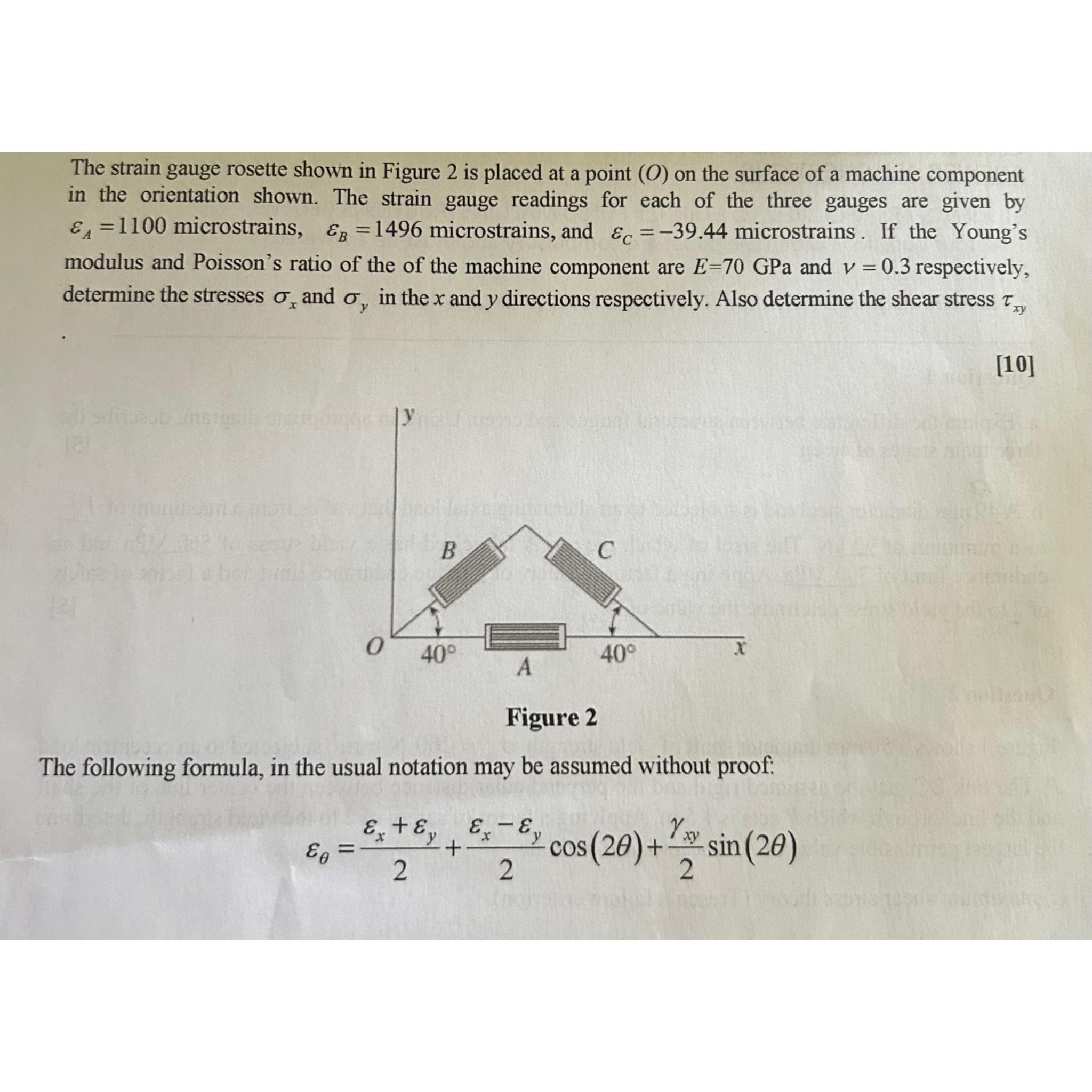 Solved The strain gauge rosette shown in Figure 2 ﻿is placed | Chegg.com
