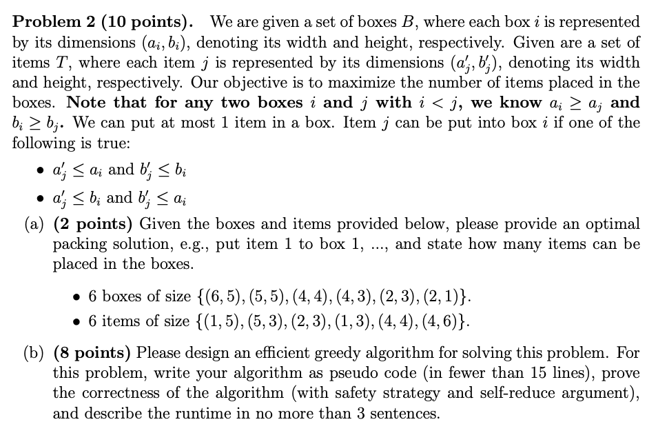 Solved Problem 2 (10 points). We are given a set of boxes | Chegg.com