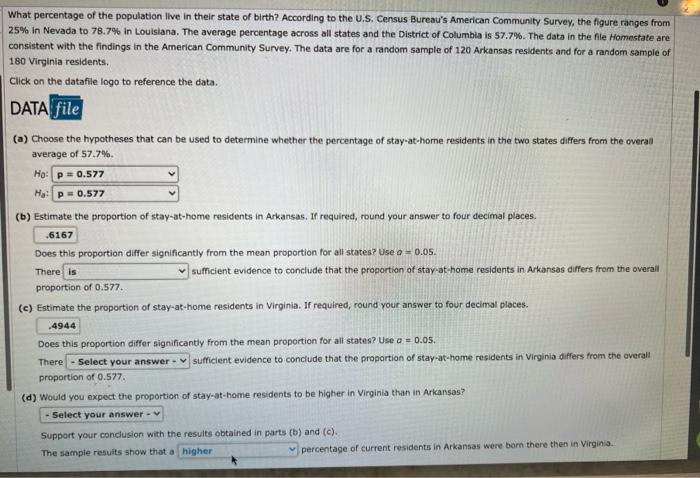 Solved What Percentage Of The Population Live In Their State | Chegg.com