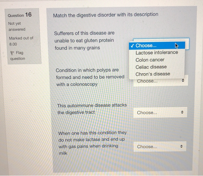 Solved Question 16 Match the digestive disorder with its | Chegg.com