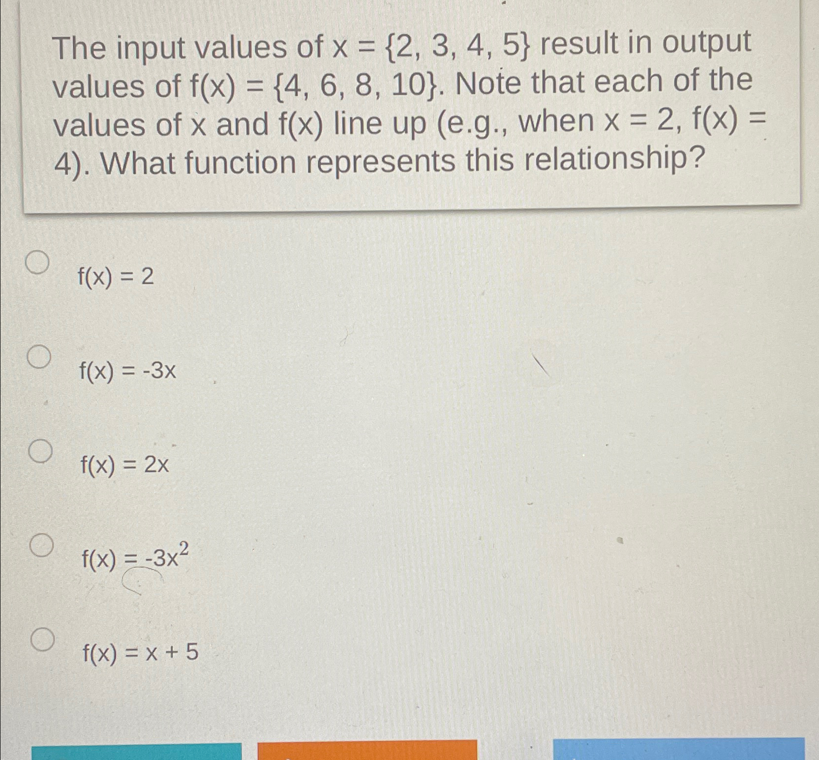 Solved The input values of x={2,3,4,5} ﻿result in output | Chegg.com