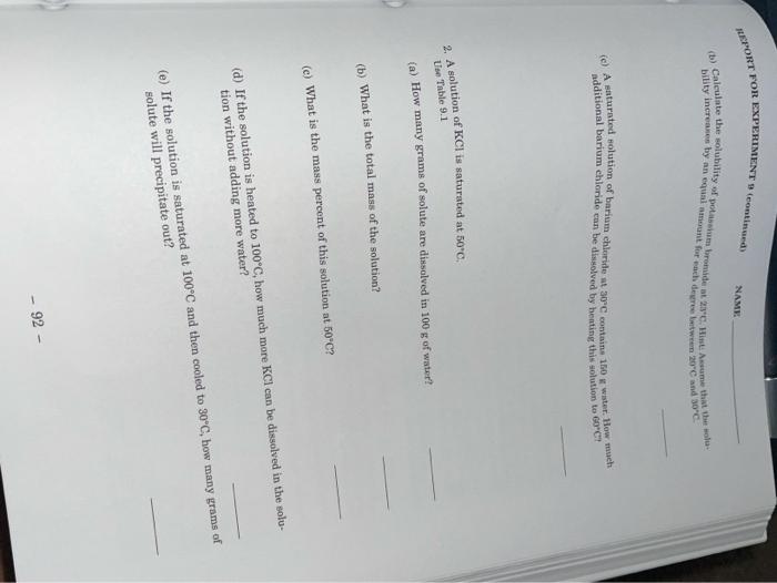 Solved REPORT FOR EXPERIMENTS continued NAM (b) Calculate | Chegg.com