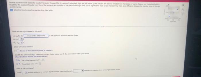 Solved - The x Reaction Time Data Table Left Hand 138 142 | Chegg.com