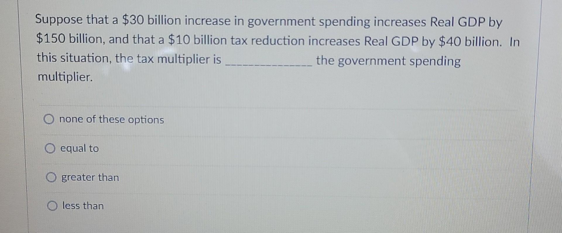 Solved Suppose that a $30 billion increase in government | Chegg.com