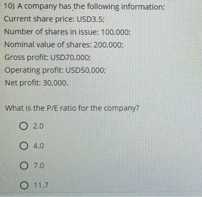 Solved 10) A Company Has The Following Information: Current | Chegg.com