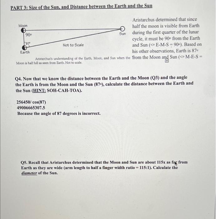 Solved Size and Distance of the Earth, Moon, and Sun PART 1: | Chegg.com