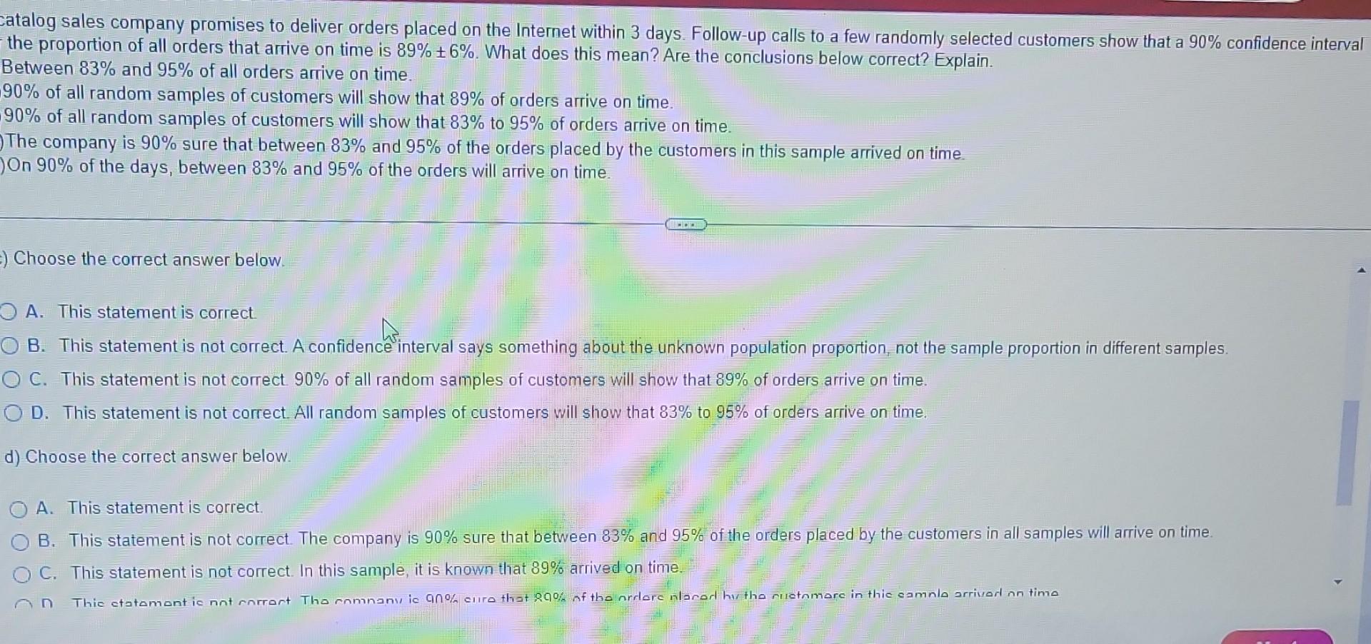 Solved A catalog sales company promises to deliver orders