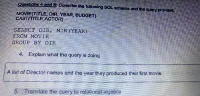 Solved Questions 4 and 5: Consider the following SQL schema | Chegg.com
