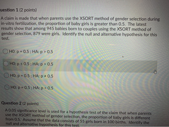 in the test of the xsort method of gender selection