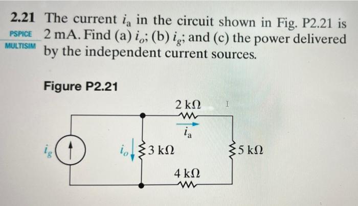 Solved 2.21 The current in in the circuit shown in Fig. | Chegg.com