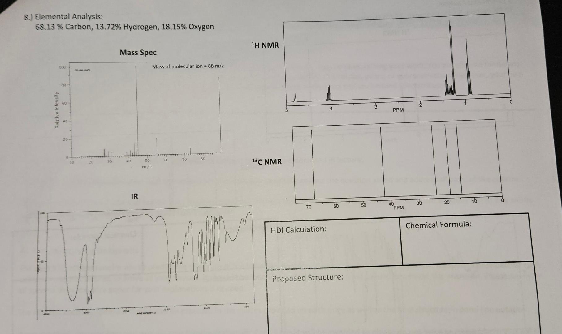 Solved 8.) Elemental Analysis: 68.13% Carbon, 13.72% | Chegg.com
