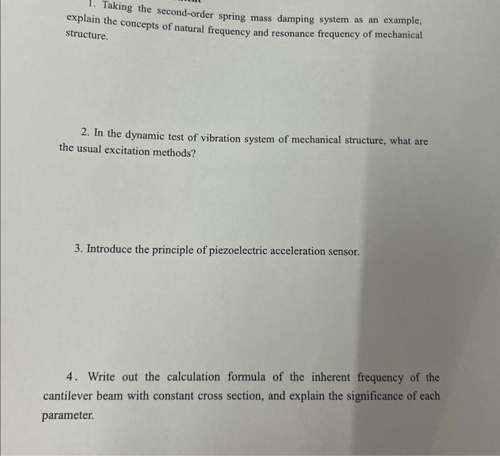 Solved 1. Taking the second-order spring mass damping system | Chegg.com
