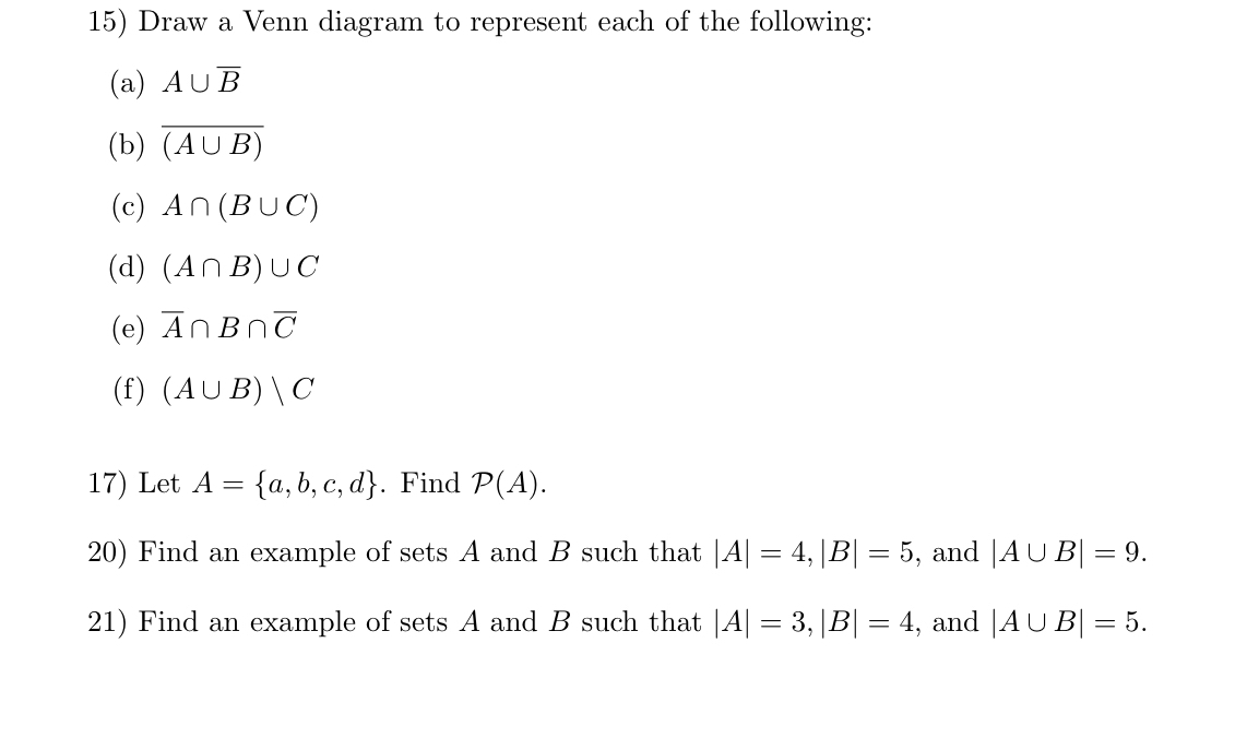 Solved Draw A Venn Diagram To Represent Each Of The 