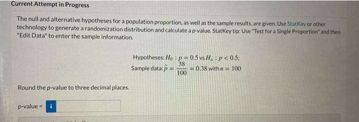 Solved Current Attempt in Progress The null and alternative | Chegg.com