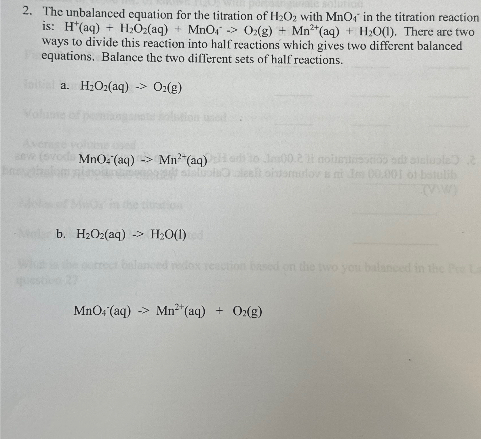 in a titration experiment h2o2