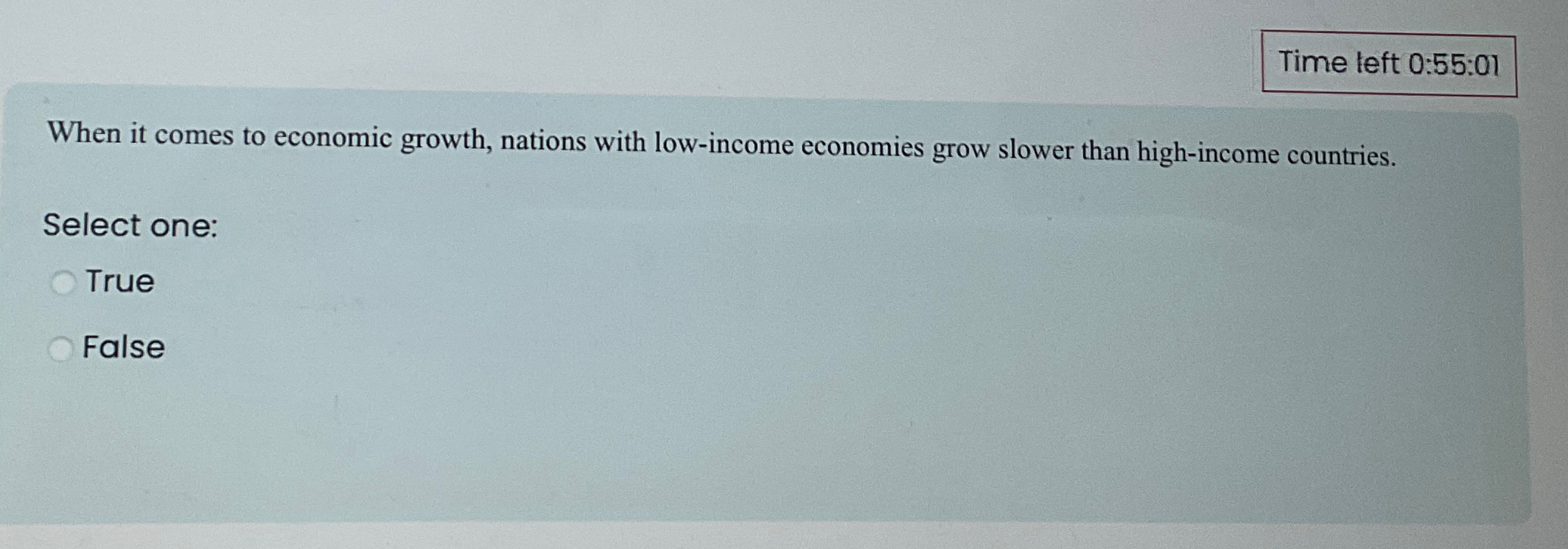 Solved Time left 0:55:01When it comes to economic growth, | Chegg.com