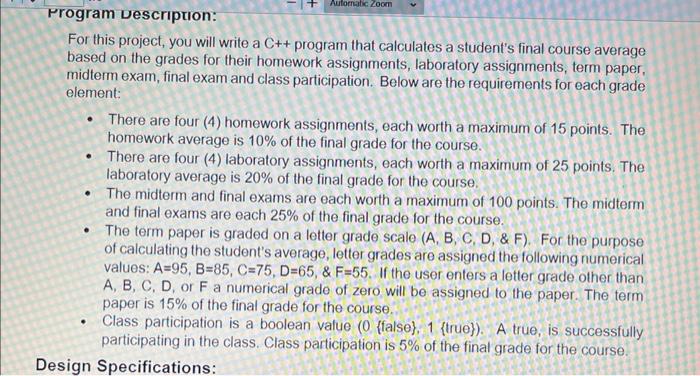 Solved For this project, you will write a C++ program that | Chegg.com