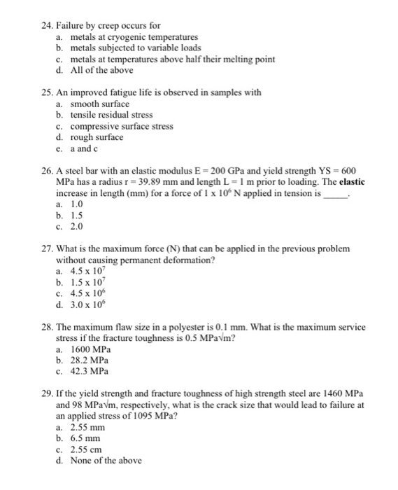 Solved 24 Failure By Creep Occurs For A Metals At Cryog Chegg Com